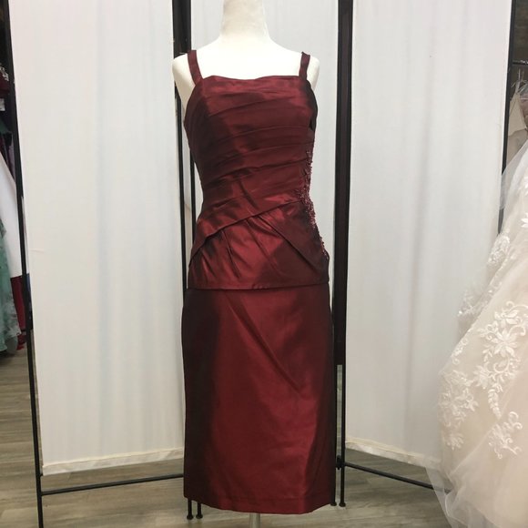 NEW 2-Piece Cranberry Mother of the Bride/Groom Formal Holiday Dress SIZE 6 - Picture 3 of 14